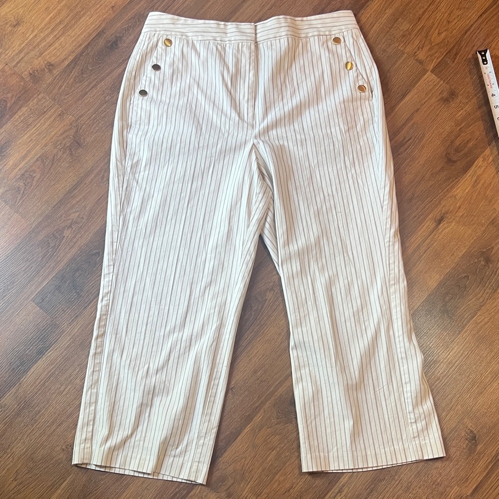 Ann Taylor Factory Cropped - Striped White Stripe Pants